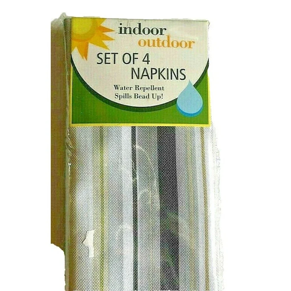 Town & Country Fabric Napkins Jellybean Green Striped Indoor Outdoor Set of 4